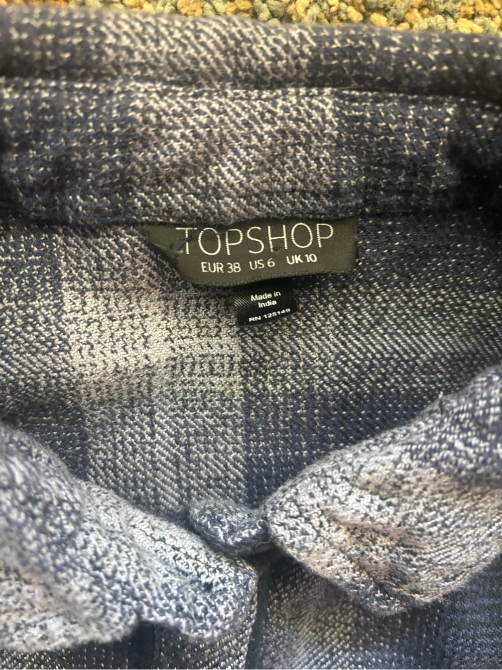 Topshop Plaid Shacket Overshirt Women’s US 6 Navy Blue Gray 100% Cotton - Picture 2 of 5